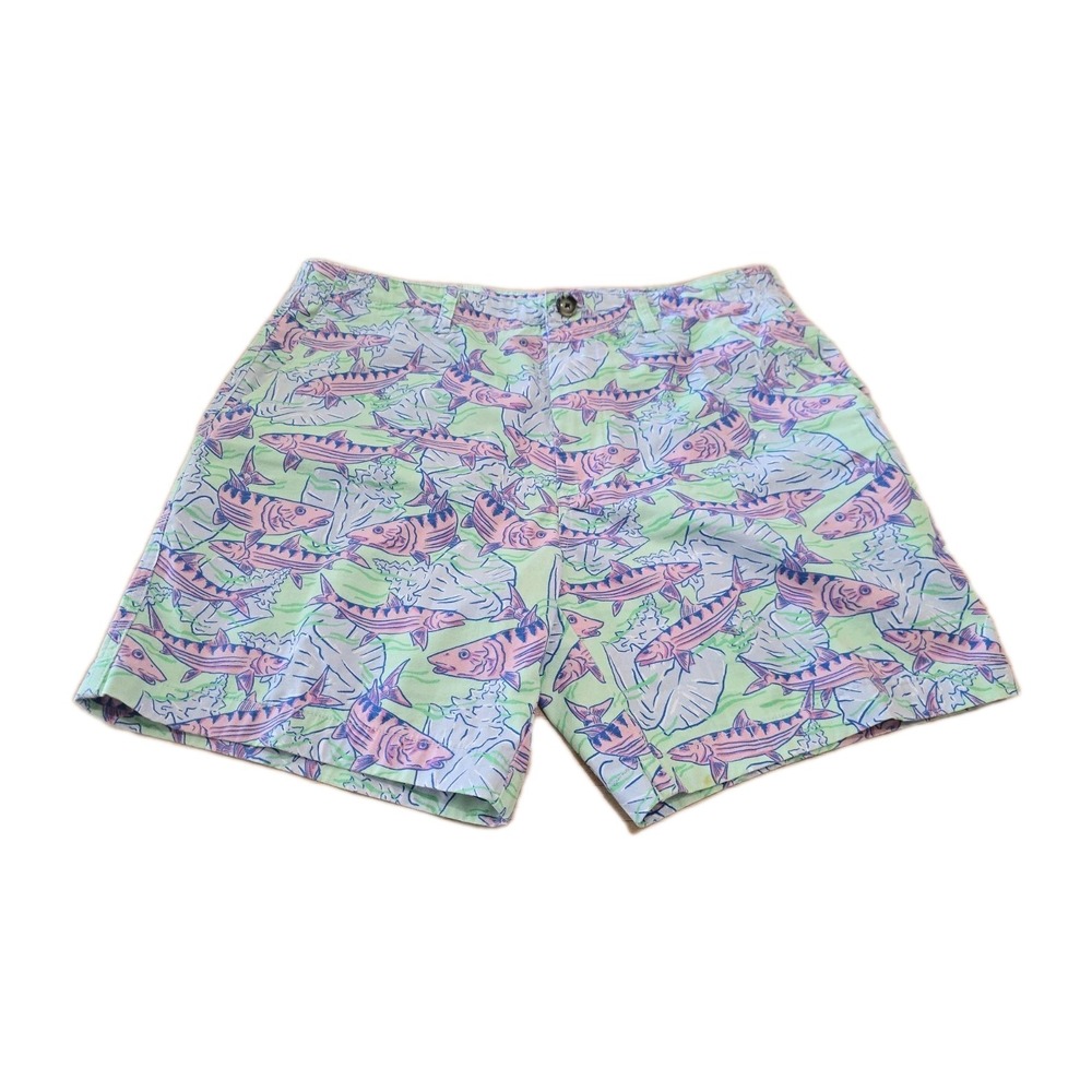 Vineyard Vines Men Island Shorts Bonefish Fish Print Blue SZ 33 Pockets Tropical - Picture 2 of 14
